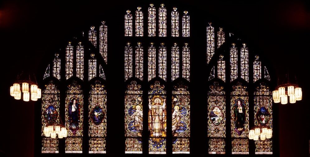 Stained-glass window at the 1923 Abyssinian Baptist Church in Harlem, New York